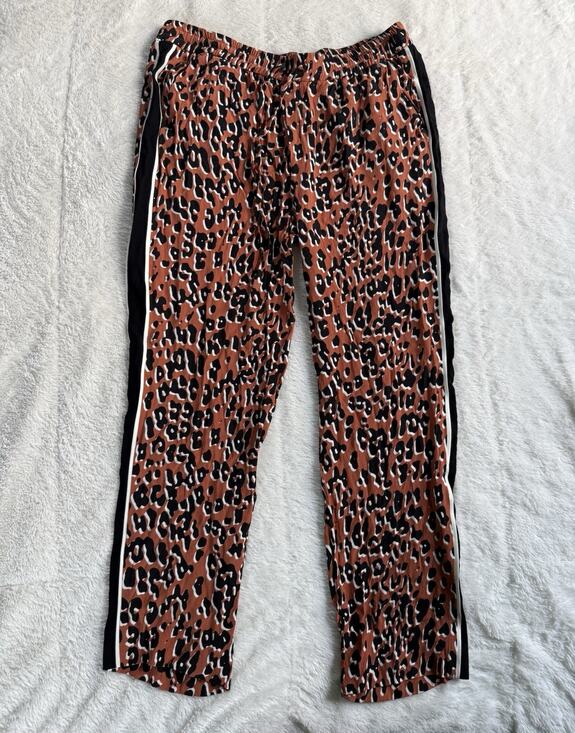 Zara Pants - Zara Pants Women’s XL Brown Leopard Art Waist Tie Side Stripe Ankle Pockets
